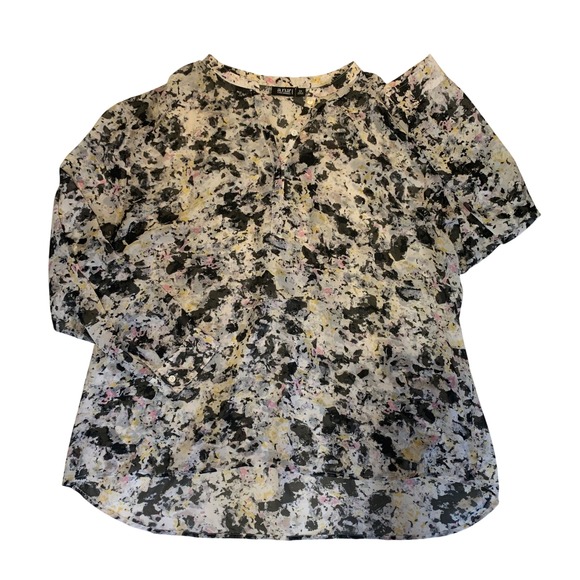 a.n.a Woman Blouse Abstract Print Roll Tab Sleeve V Neck Sheer Top 2X - Picture 2 of 6